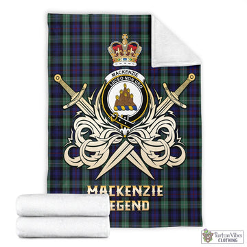 MacKenzie Hunting Green Tartan Blanket with Clan Crest and the Golden Sword of Courageous Legacy