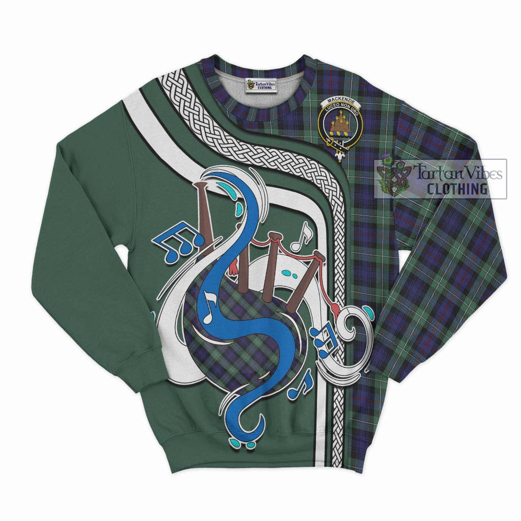 Tartan Vibes Clothing Mackenzie Hunting Green Tartan Sweatshirt with Epic Bagpipe Style