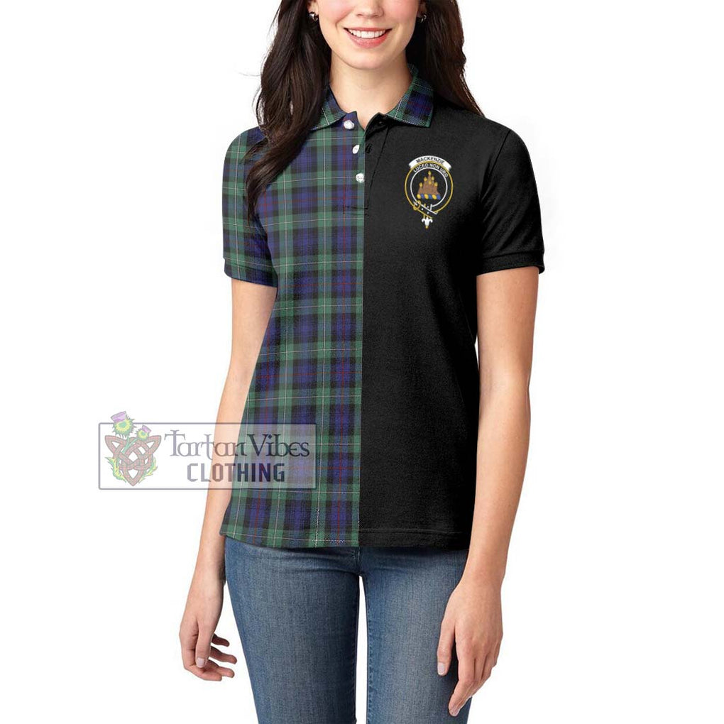 Mackenzie Hunting Green Tartan Women's Polo Shirt with Family Crest and Half Of Me Style - Tartanvibesclothing Shop