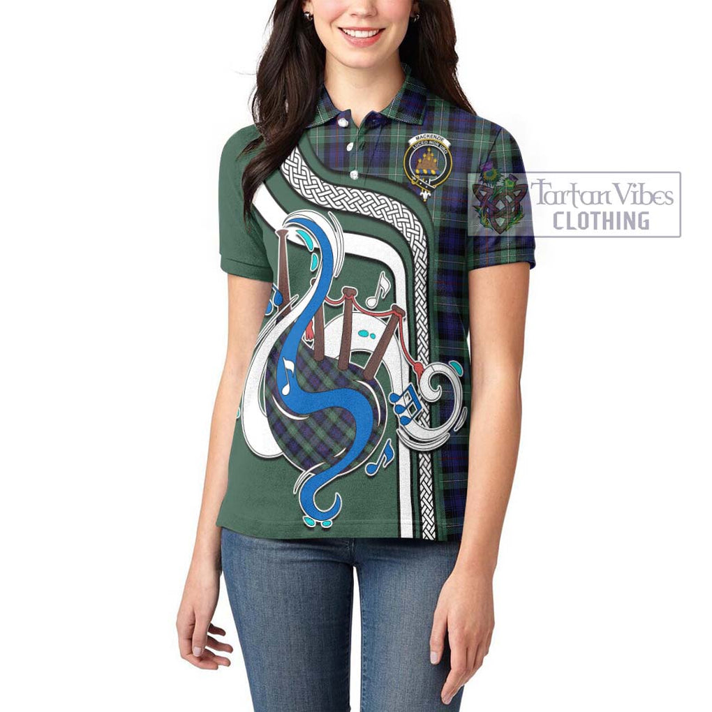 Mackenzie Hunting Green Tartan Women's Polo Shirt with Epic Bagpipe Style - Tartanvibesclothing Shop