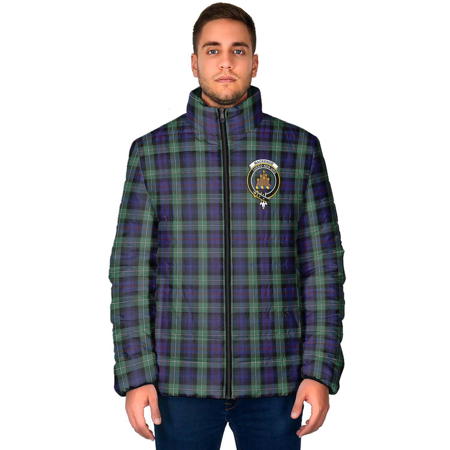 MacKenzie Hunting Green Tartan Padded Jacket with Family Crest - Tartan Vibes Clothing