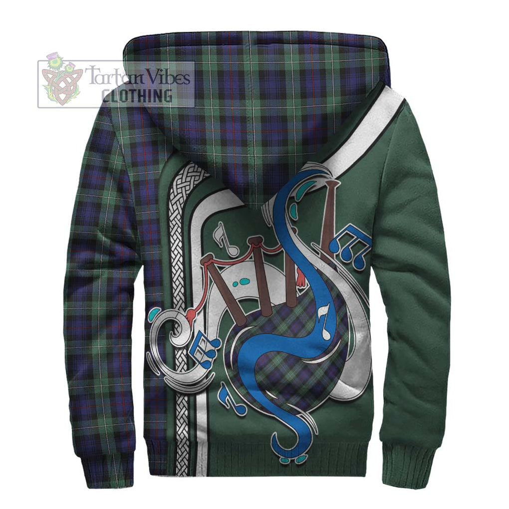 Mackenzie Hunting Green Tartan Sherpa Hoodie with Epic Bagpipe Style - Tartanvibesclothing Shop