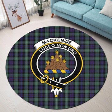 MacKenzie Hunting Green Tartan Round Rug with Family Crest