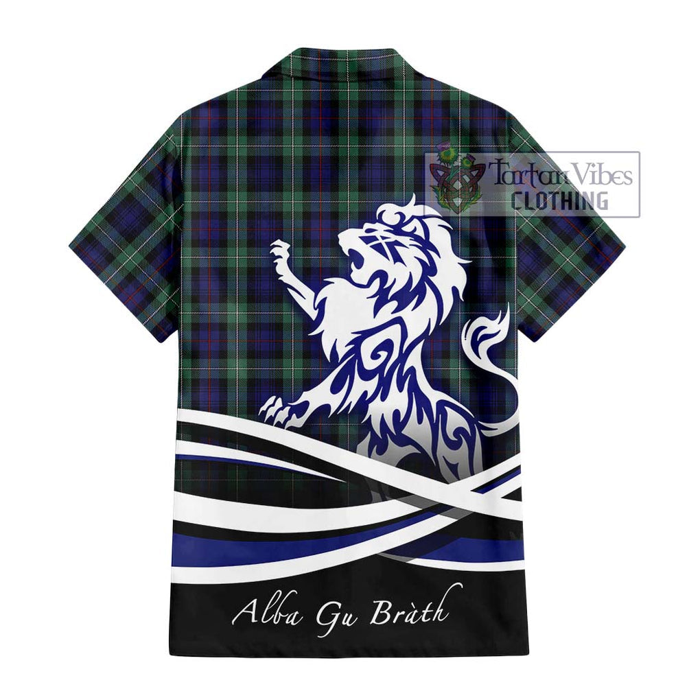 Mackenzie Hunting Green Tartan Short Sleeve Button Shirt with Alba Gu Brath Regal Lion Emblem - Tartanvibesclothing Shop