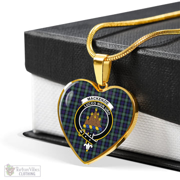 MacKenzie Hunting Green Tartan Heart Necklace with Family Crest