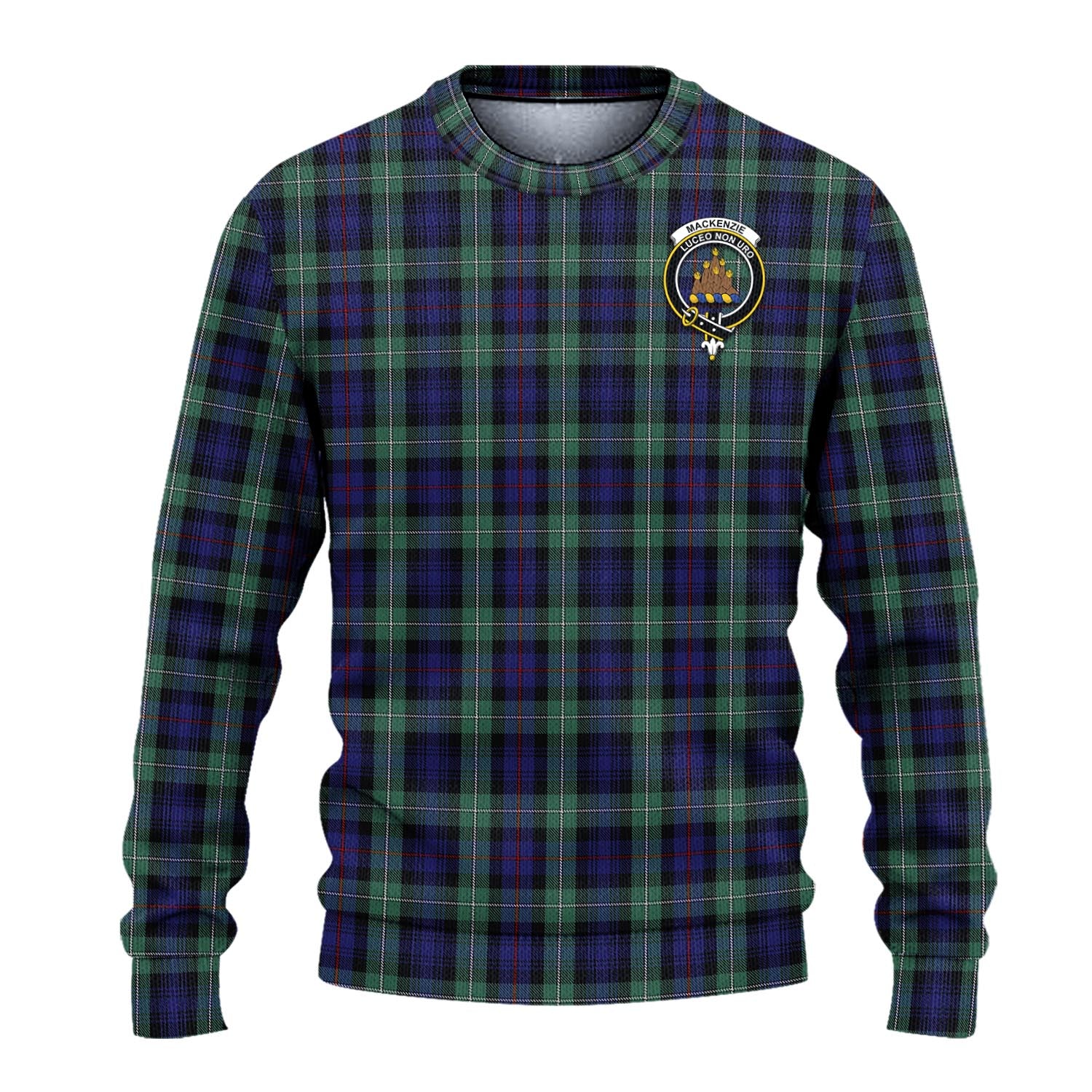 MacKenzie Hunting Green Tartan Knitted Sweater with Family Crest - Tartanvibesclothing