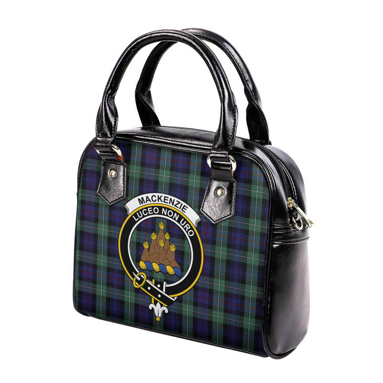 MacKenzie Hunting Green Tartan Shoulder Handbags with Family Crest - Tartanvibesclothing