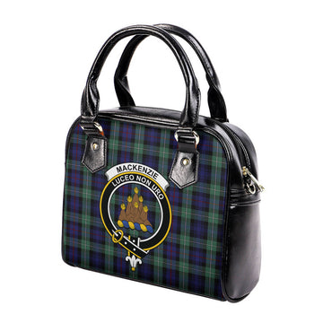 MacKenzie Hunting Green Tartan Shoulder Handbags with Family Crest