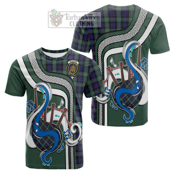 Mackenzie Hunting Green Tartan Cotton T-shirt with Epic Bagpipe Style