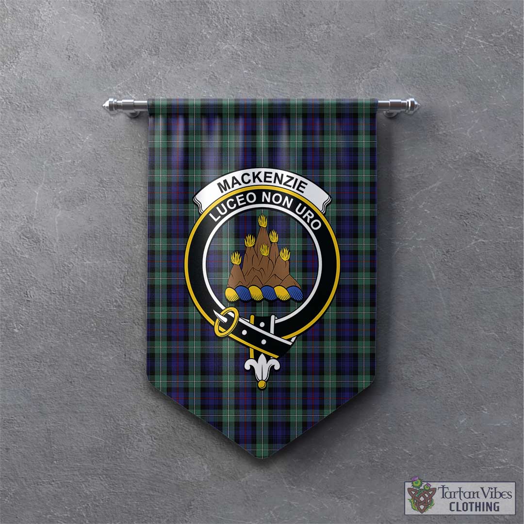 Tartan Vibes Clothing MacKenzie Hunting Green Tartan Gonfalon, Tartan Banner with Family Crest