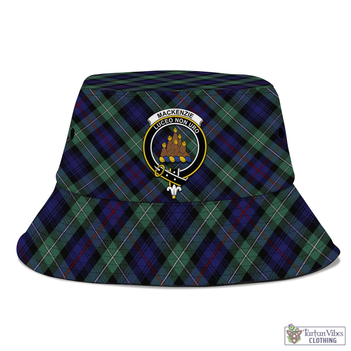 Tartan Vibes Clothing MacKenzie Hunting Green Tartan Bucket Hat with Family Crest