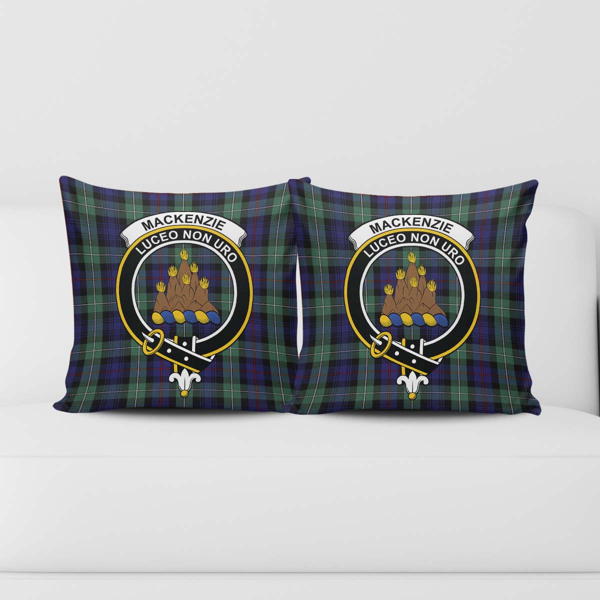 MacKenzie Hunting Green Tartan Pillow Cover with Family Crest - Tartanvibesclothing