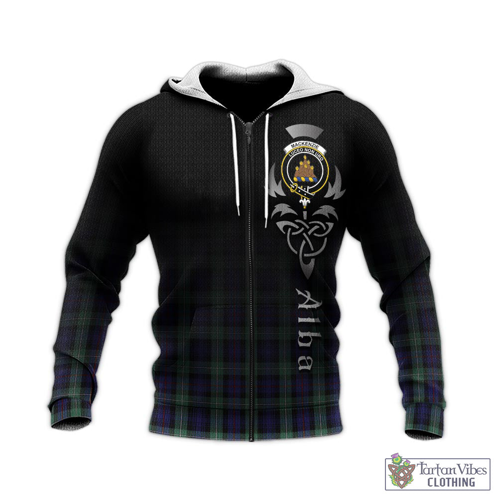 Tartan Vibes Clothing MacKenzie Hunting Green Tartan Knitted Hoodie Featuring Alba Gu Brath Family Crest Celtic Inspired