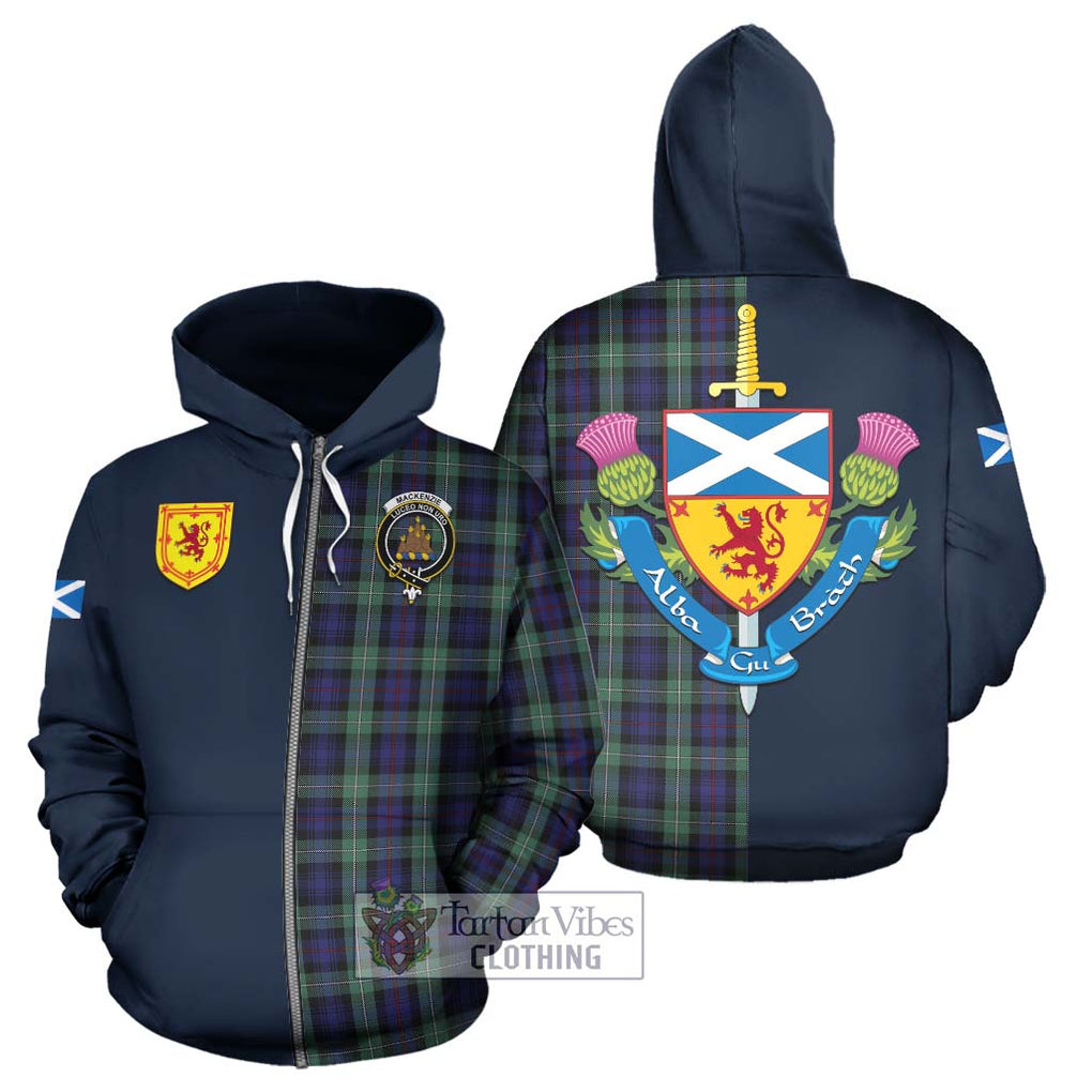 Tartan Vibes Clothing Mackenzie Hunting Green Tartan Hoodie with Scottish Lion Royal Arm Half Style