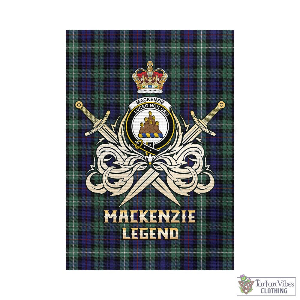 Tartan Vibes Clothing MacKenzie Hunting Green Tartan Flag with Clan Crest and the Golden Sword of Courageous Legacy