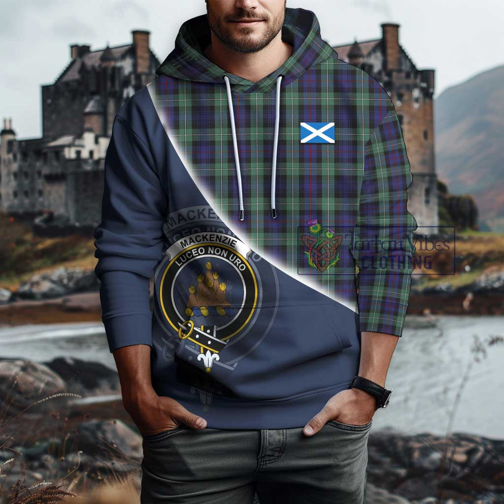 Mackenzie Hunting Green Tartan Hoodie with Personalised National Flag and Family Crest Half Style - Tartanvibesclothing Shop