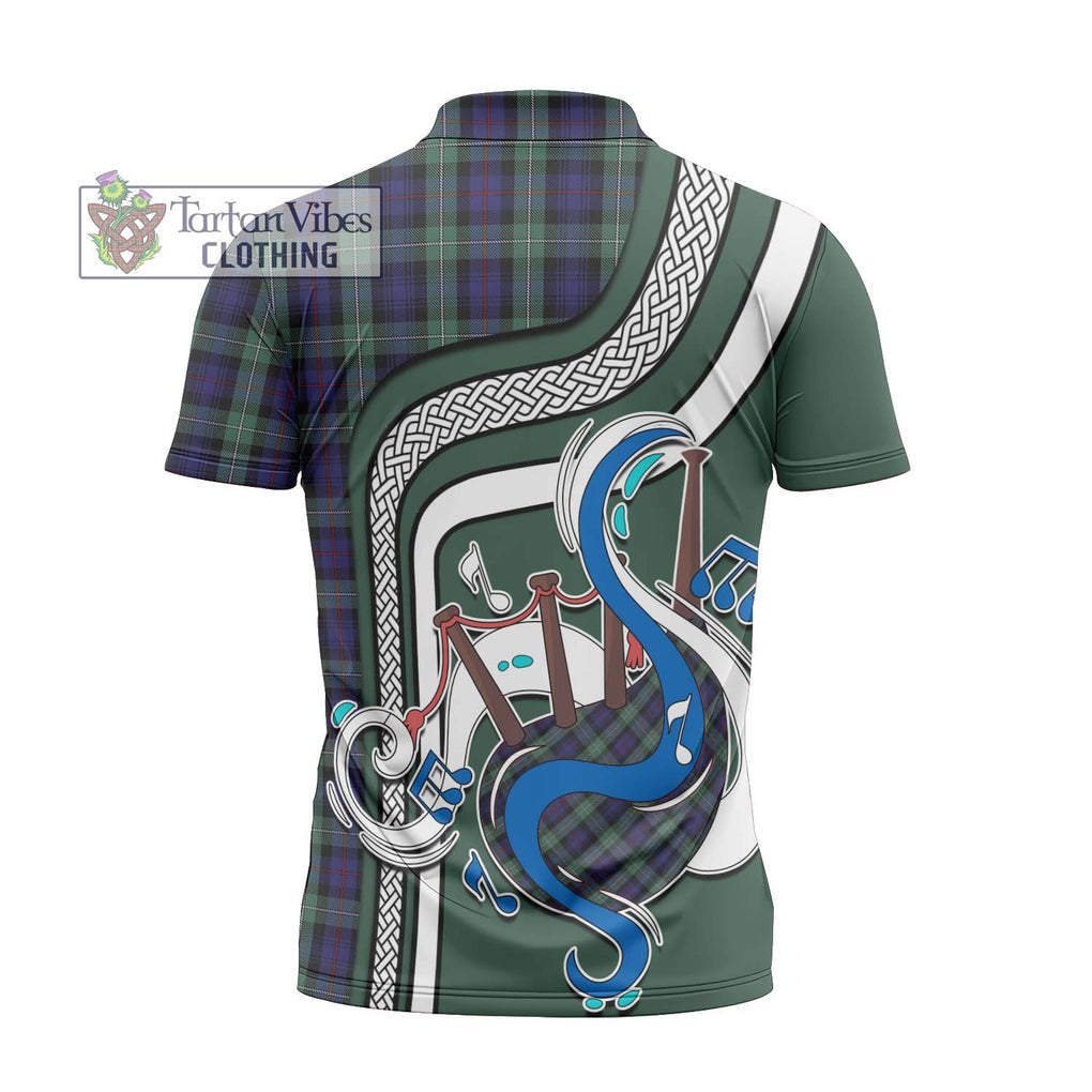 Mackenzie Hunting Green Tartan Zipper Polo Shirt with Epic Bagpipe Style - Tartanvibesclothing Shop