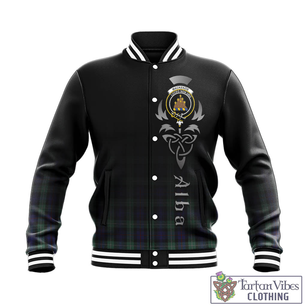 Tartan Vibes Clothing MacKenzie Hunting Green Tartan Baseball Jacket Featuring Alba Gu Brath Family Crest Celtic Inspired