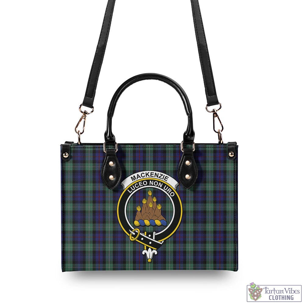 Tartan Vibes Clothing MacKenzie Hunting Green Tartan Luxury Leather Handbags with Family Crest