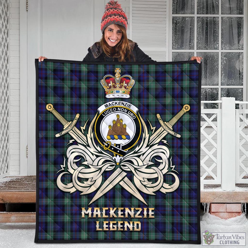 Tartan Vibes Clothing MacKenzie Hunting Green Tartan Quilt with Clan Crest and the Golden Sword of Courageous Legacy