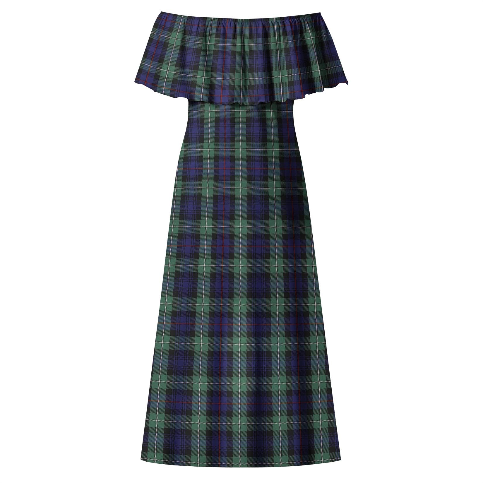 MacKenzie Hunting Green Tartan Off Shoulder Long Dress - Tartanvibesclothing