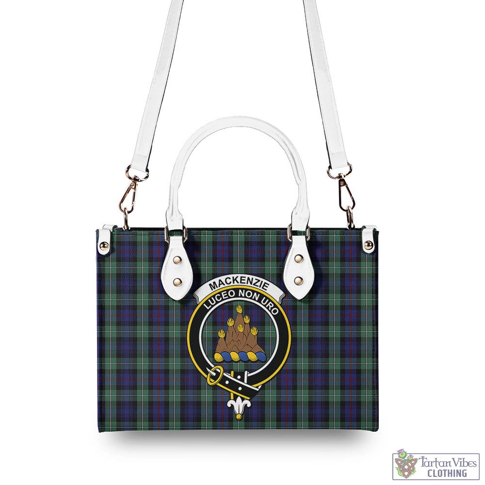 Tartan Vibes Clothing MacKenzie Hunting Green Tartan Luxury Leather Handbags with Family Crest