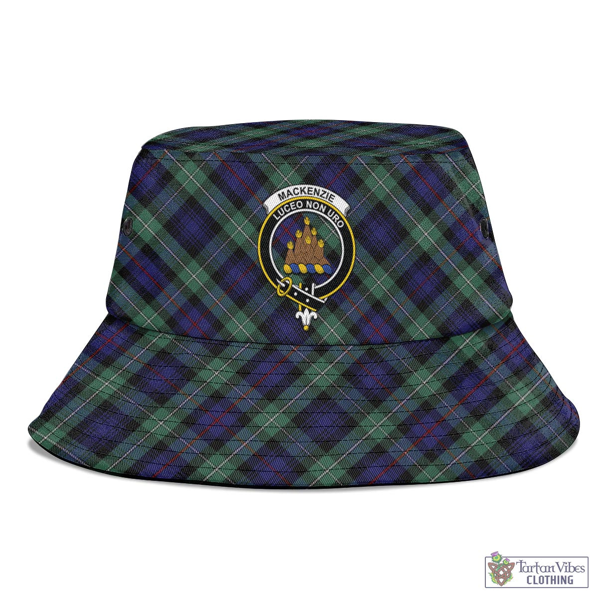 Tartan Vibes Clothing MacKenzie Hunting Green Tartan Bucket Hat with Family Crest