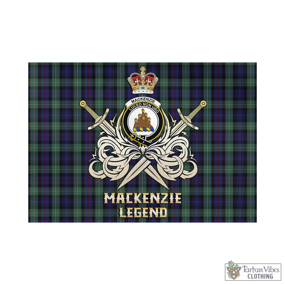 Tartan Vibes Clothing MacKenzie Hunting Green Tartan Flag with Clan Crest and the Golden Sword of Courageous Legacy