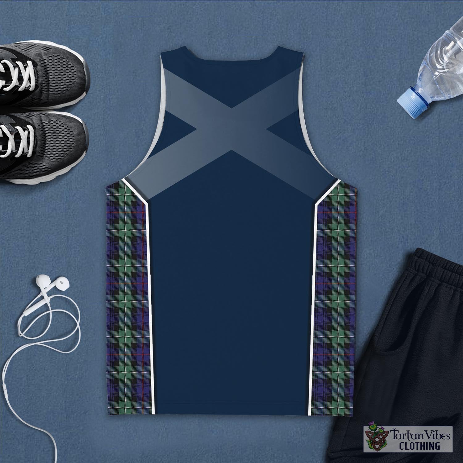 Tartan Vibes Clothing MacKenzie Hunting Green Tartan Men's Tanks Top with Family Crest and Scottish Thistle Vibes Sport Style