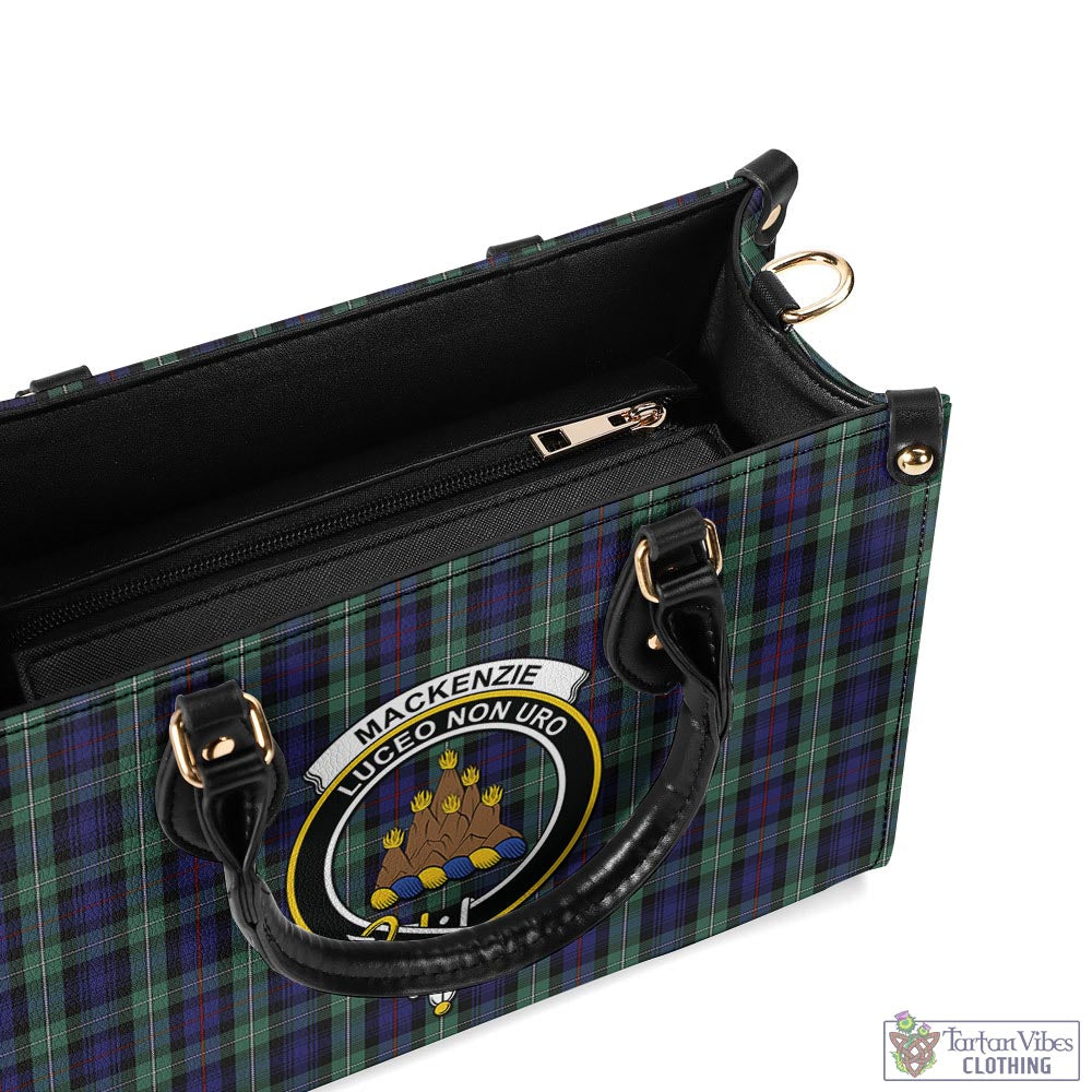 Tartan Vibes Clothing MacKenzie Hunting Green Tartan Luxury Leather Handbags with Family Crest