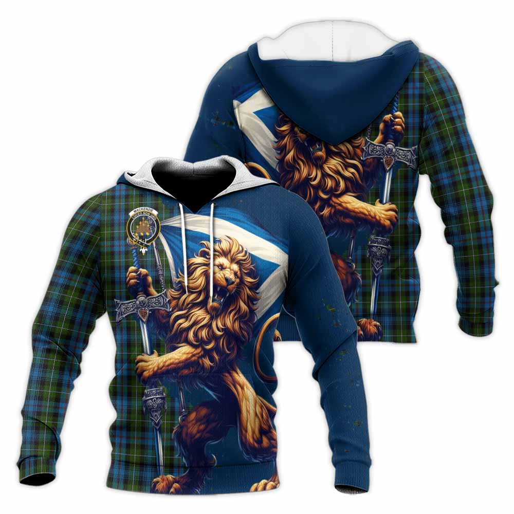 Tartan Vibes Clothing Mackenzie (Mckenzie) Tartan Family Crest Knitted Hoodie with Scottish Majestic Lion