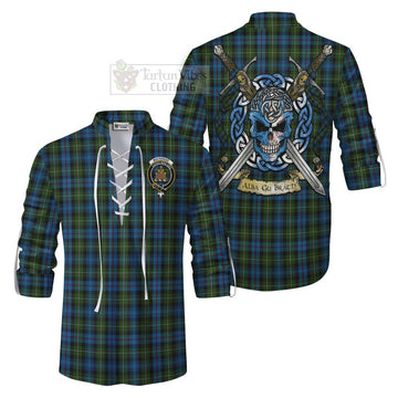 Mackenzie (Mckenzie) Tartan Ghillie Kilt Shirt with Family Crest Celtic Skull Style