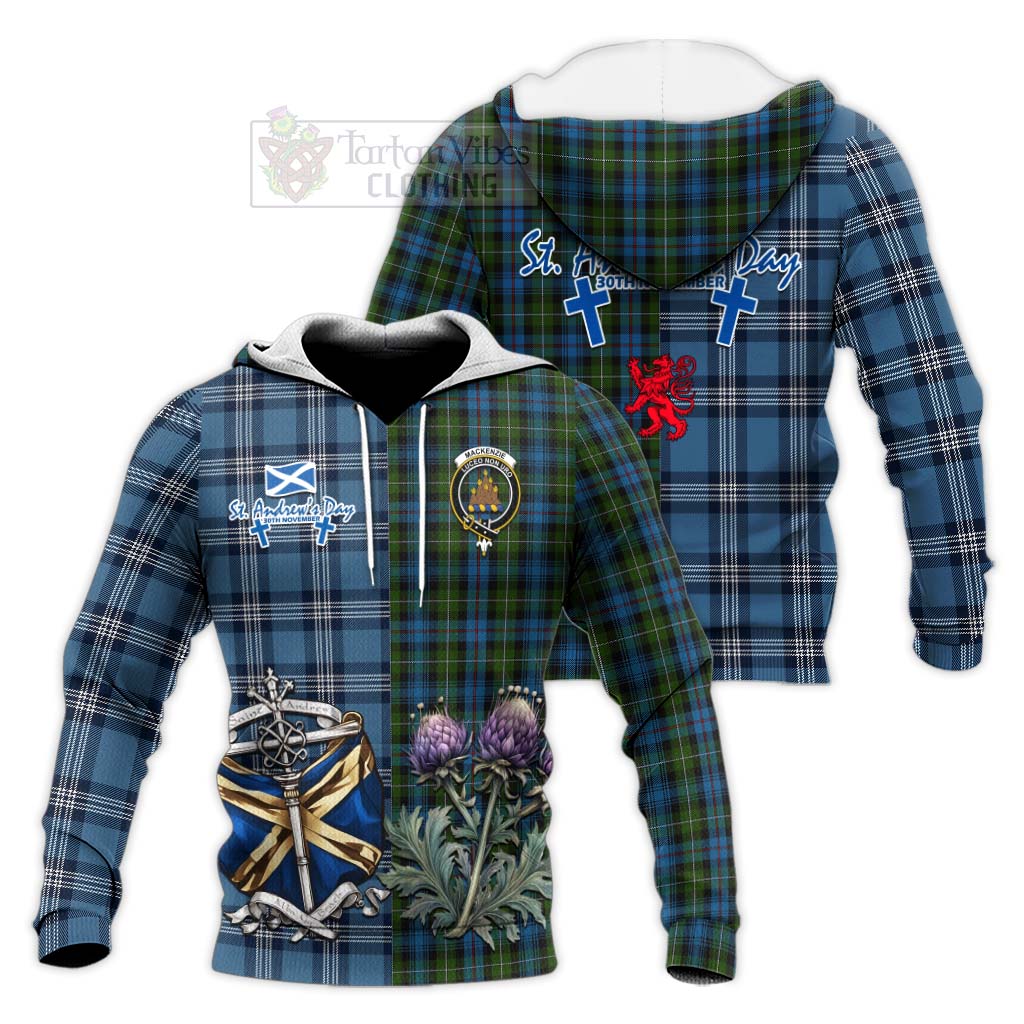 Tartan Vibes Clothing Mackenzie (Mckenzie) Tartan Knitted Hoodie Happy St. Andrew's Day Half Tartan Style