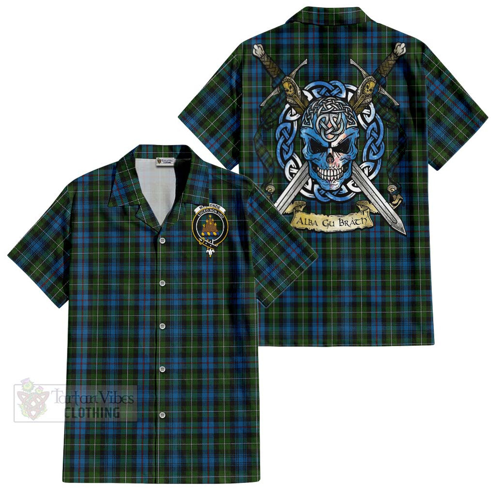 Tartan Vibes Clothing Mackenzie (Mckenzie) Tartan Short Sleeve Button Shirt with Family Crest Celtic Skull Style