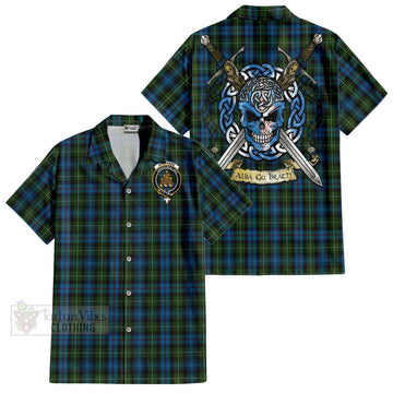 Mackenzie (Mckenzie) Tartan Short Sleeve Button Shirt with Family Crest Celtic Skull Style