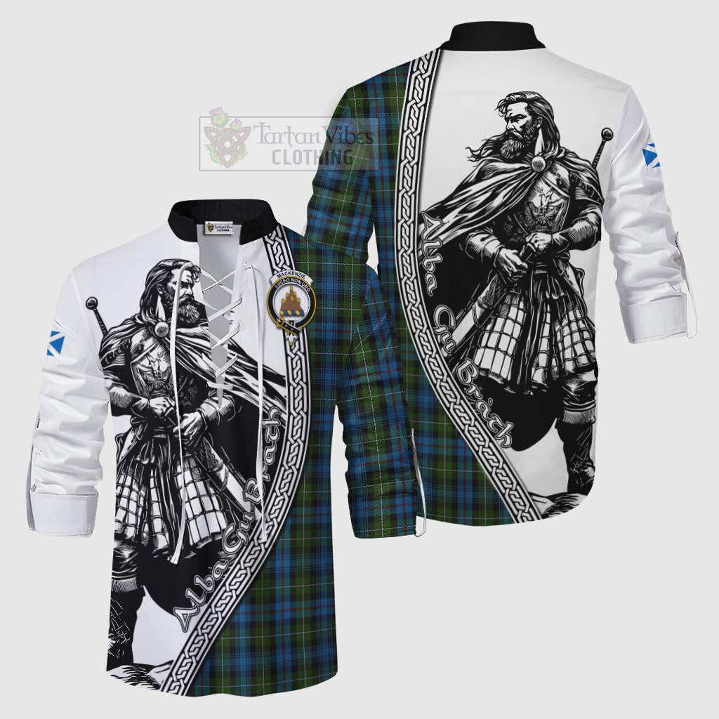 Tartan Vibes Clothing Mackenzie (Mckenzie) Tartan Clan Crest Ghillie Kilt Shirt with Highlander Warrior Celtic Style