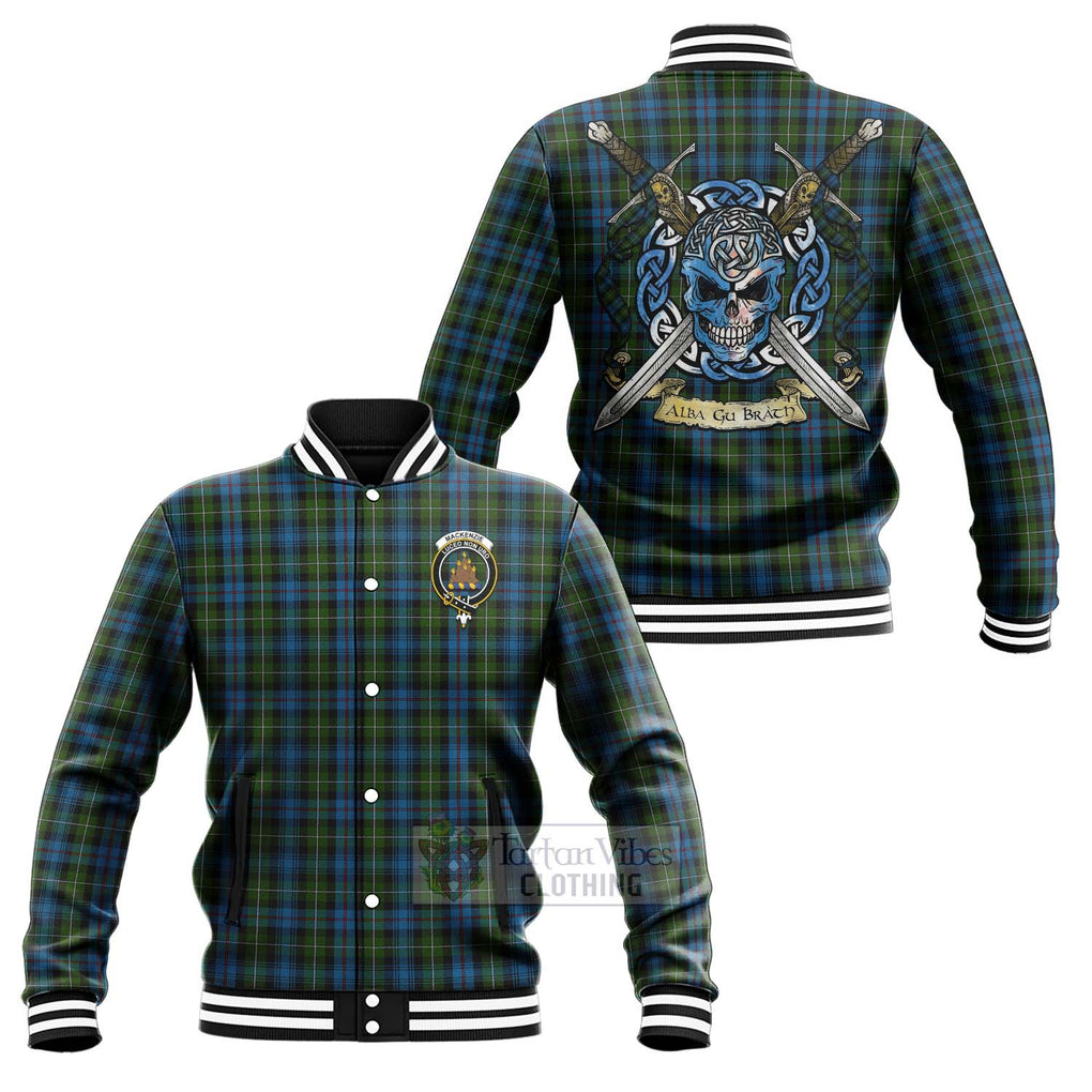 Tartan Vibes Clothing Mackenzie (Mckenzie) Tartan Baseball Jacket with Family Crest Celtic Skull Style