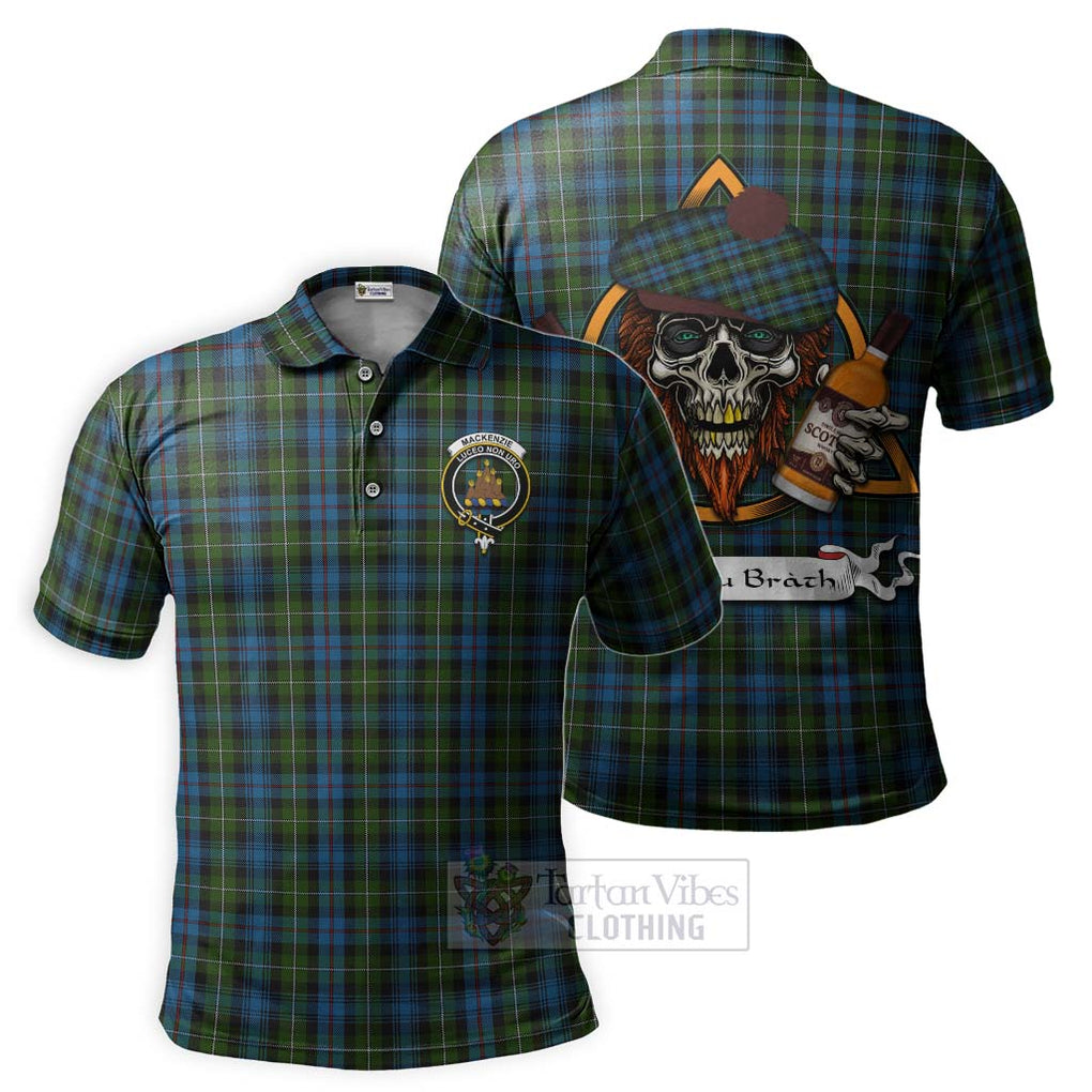 Tartan Vibes Clothing Mackenzie (Mckenzie) Tartan Polo Shirt with Family Crest and Bearded Skull Holding Bottles of Whiskey