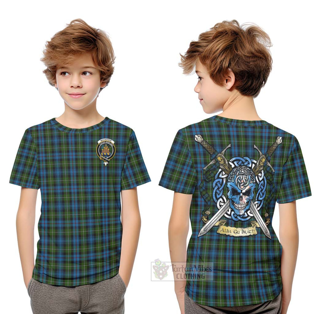 Tartan Vibes Clothing Mackenzie (Mckenzie) Tartan Kid T-Shirt with Family Crest Celtic Skull Style