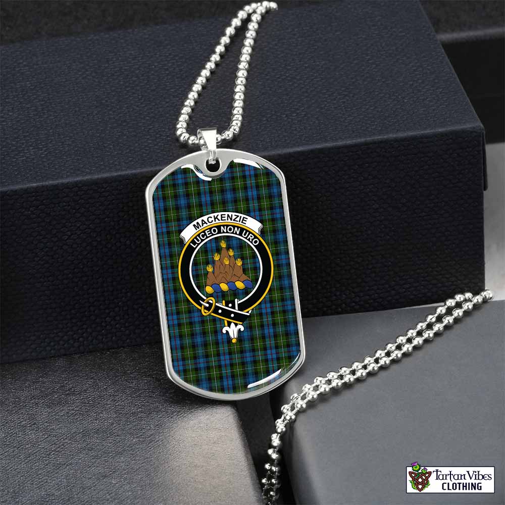 Tartan Vibes Clothing Mackenzie (Mckenzie) Tartan Dog Tag Necklace with Family Crest