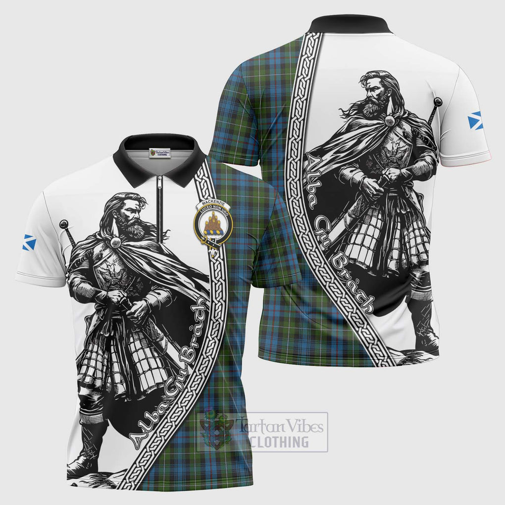 Tartan Vibes Clothing Mackenzie (Mckenzie) Tartan Clan Crest Zipper Polo Shirt with Highlander Warrior Celtic Style