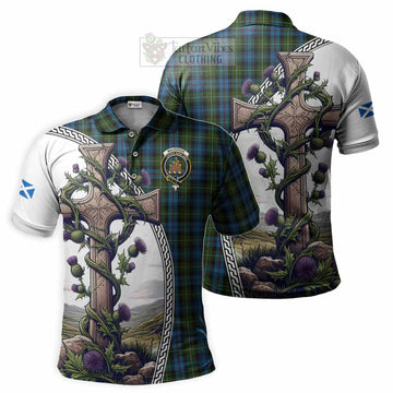 Mackenzie (Mckenzie) Tartan Polo Shirt with Family Crest and St. Andrew's Cross Accented by Thistle Vines