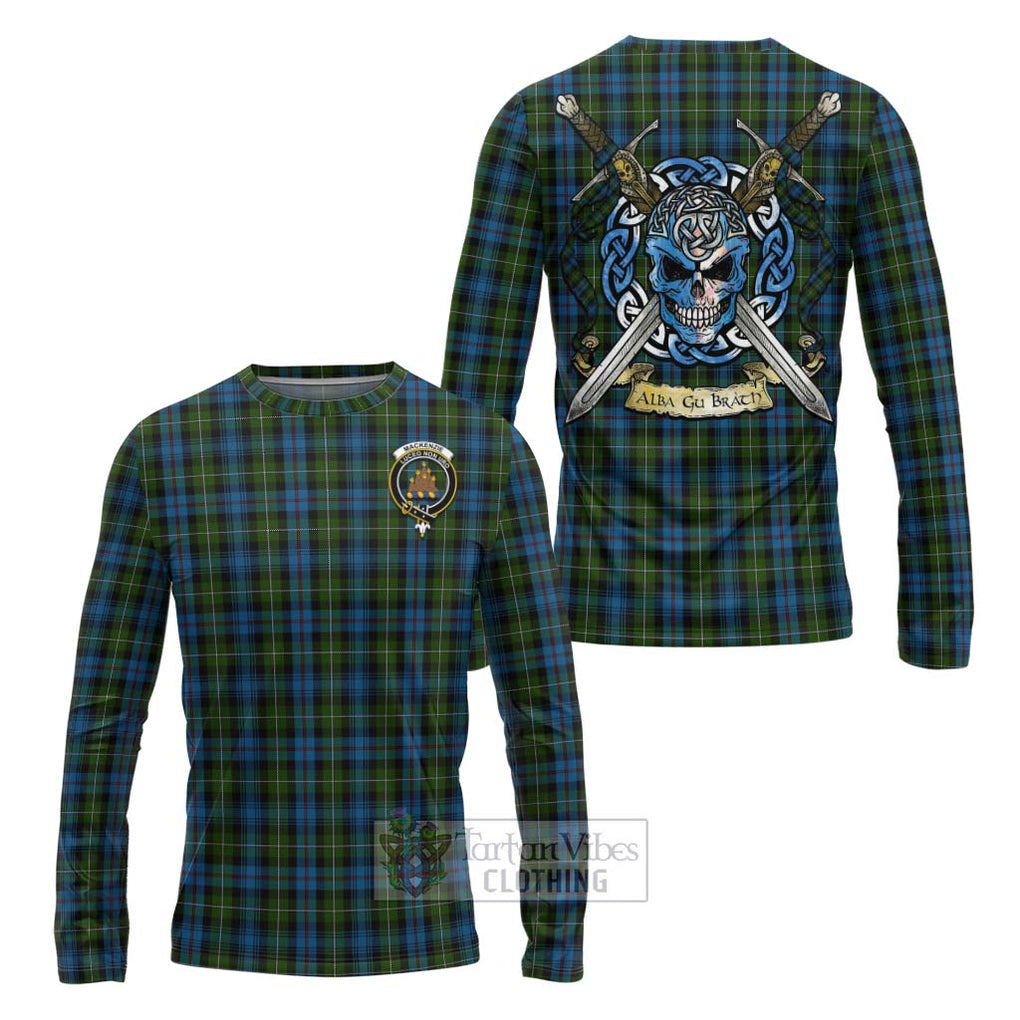 Tartan Vibes Clothing Mackenzie (Mckenzie) Tartan Long Sleeve T-Shirt with Family Crest Celtic Skull Style