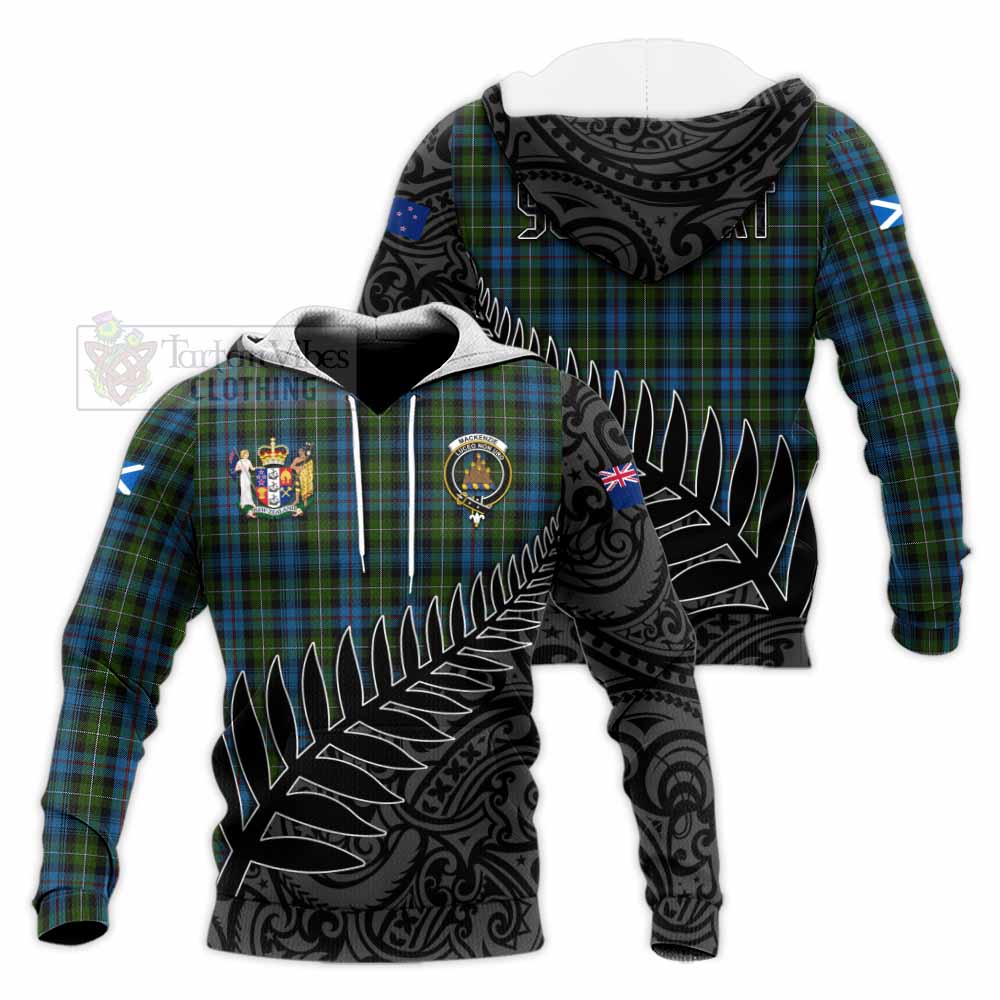 Tartan Vibes Clothing Mackenzie (Mckenzie) Crest Tartan Knitted Hoodie with New Zealand Silver Fern Half Style