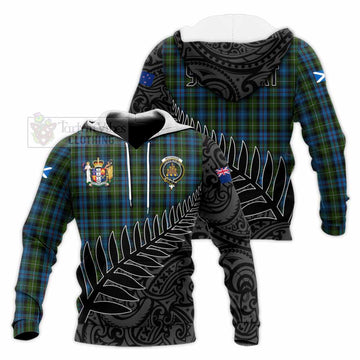 Mackenzie (Mckenzie) Crest Tartan Knitted Hoodie with New Zealand Silver Fern Half Style