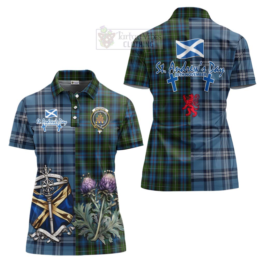 Tartan Vibes Clothing Mackenzie (Mckenzie) Tartan Women's Polo Shirt Happy St. Andrew's Day Half Tartan Style