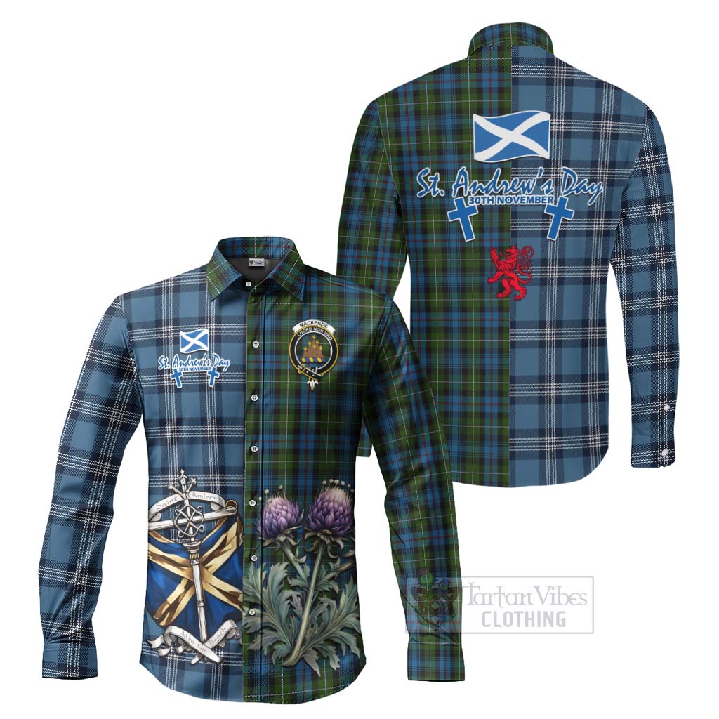 Tartan Vibes Clothing Mackenzie (Mckenzie) Tartan Long Sleeve Button Shirt Happy St. Andrew's Day Half Tartan Style