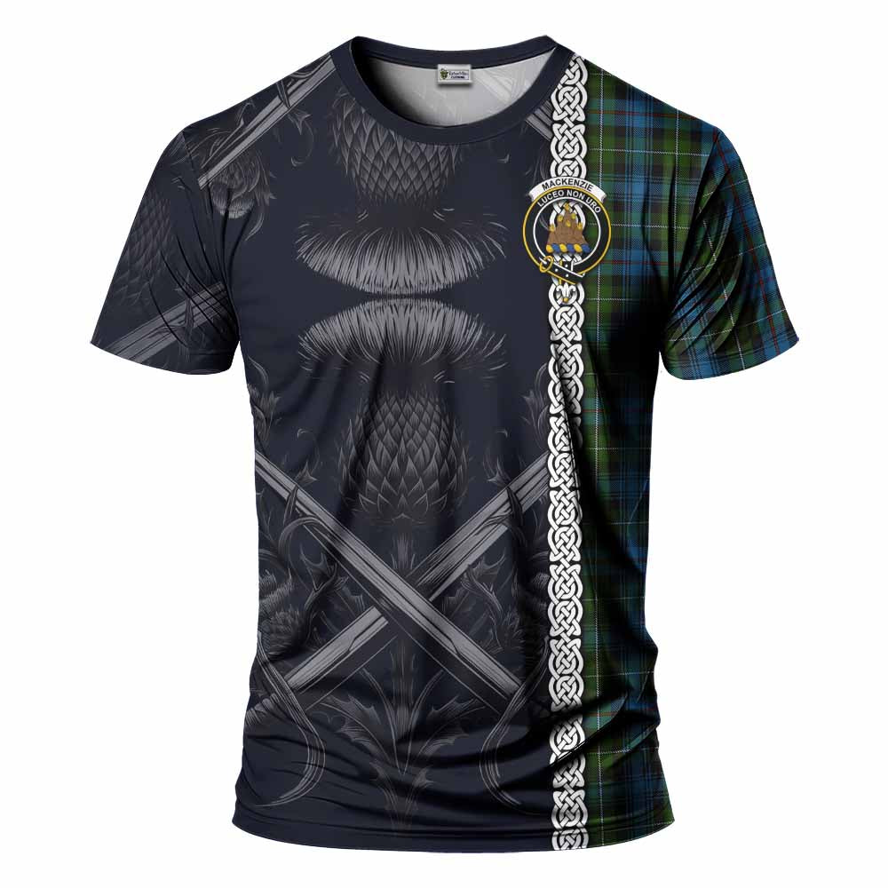 Tartan Vibes Clothing Mackenzie (Mckenzie) Tartan T-Shirt with Family Crest Cross Sword Thistle Celtic Vibes