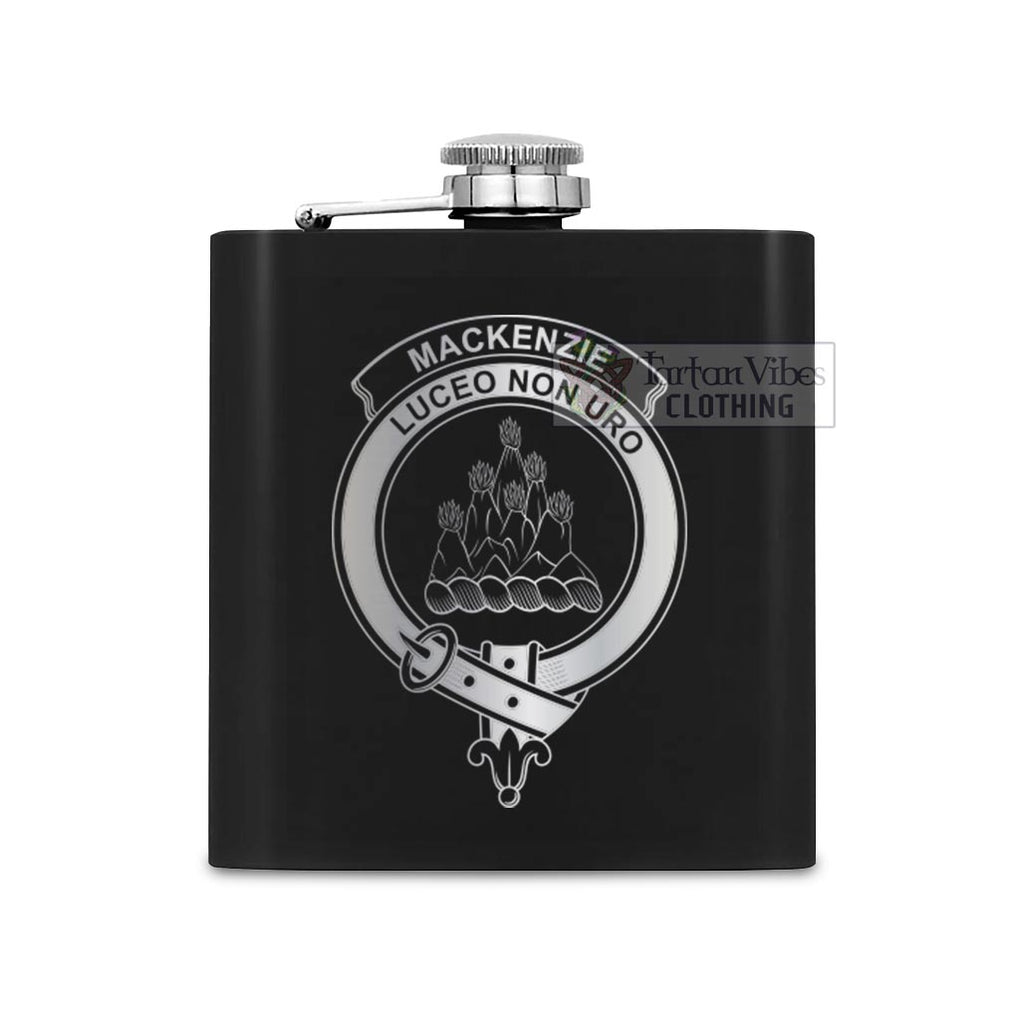 Mackenzie (Mckenzie) Crest Hip Flask Set 7oz Black Stainless Steel with A Gift Box One Size 7oz - 2D-tartanvibesclothing