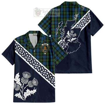 Mackenzie (Mckenzie) Tartan Short Sleeve Button Shirt Featuring Thistle and Scotland Map